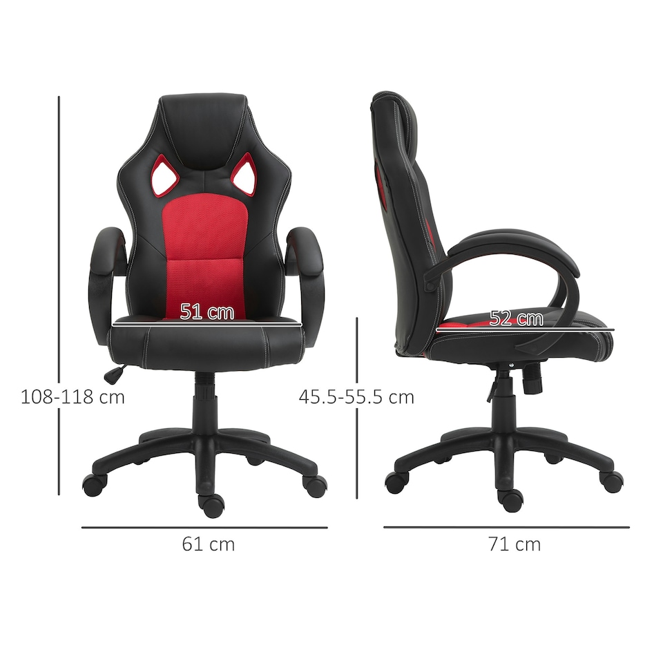 image 1 of Vinsetto Racing Gaming Chair Swivel Office Gamer Chair with Wheels, Red