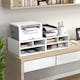 image 7 of HOMCOM Desktop Printer Stand with Storage, 2-Tier Desk Organizer with 3 Open Compartments for Home Office, White