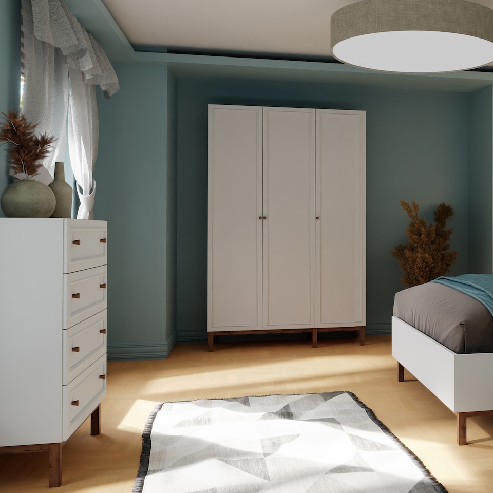 image 1 of Wensley 3 Door Wardrobe in Light Grey and Oak