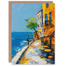 French Seaside Town Cafe Street Oil Him Her Birthday Card