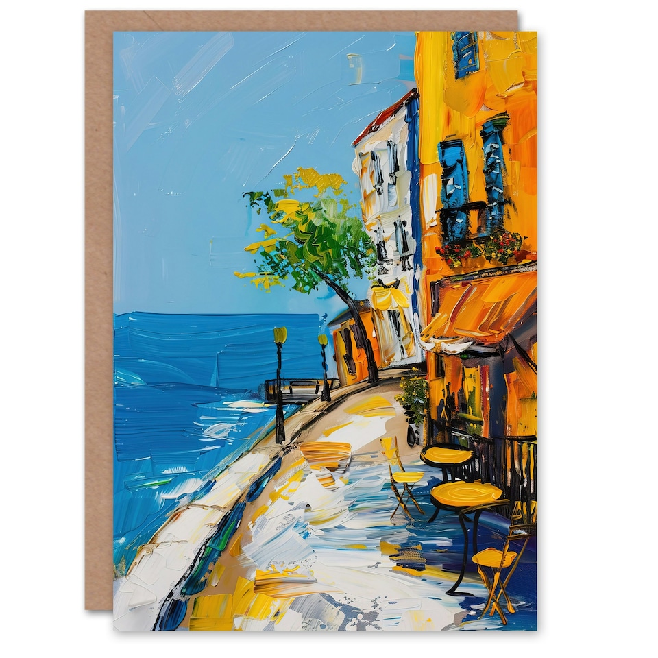 image 1 of French Seaside Town Cafe Street Oil Him Her Birthday Card