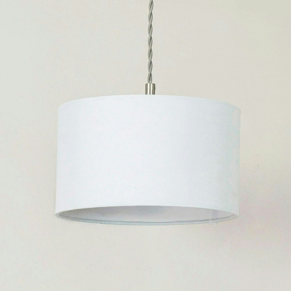 image 1 of ValueLights Reni Grey Drum Shade 3 Drop Bar Brushed Chrome Diner Ceiling Pendant Light Silver