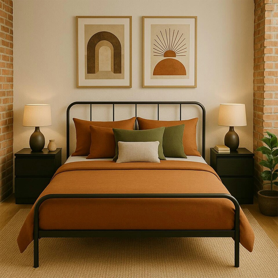 image 1 of King Size Bed Frame Metal Rounded Headboard Easy Assembly Under Bed Base Storage
