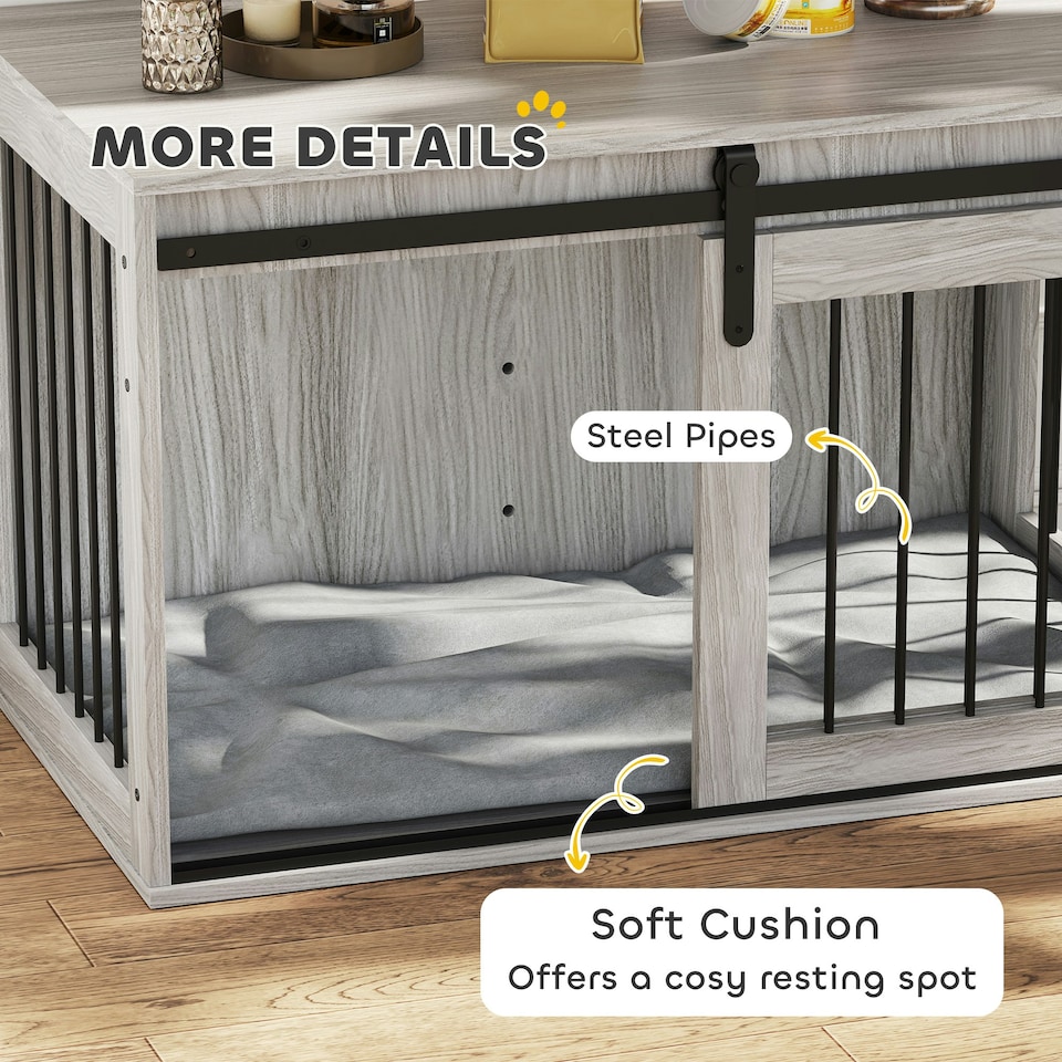 image 1 of PawHut Dog Crate Furniture with Removable Cushion for Large Dogs - Grey