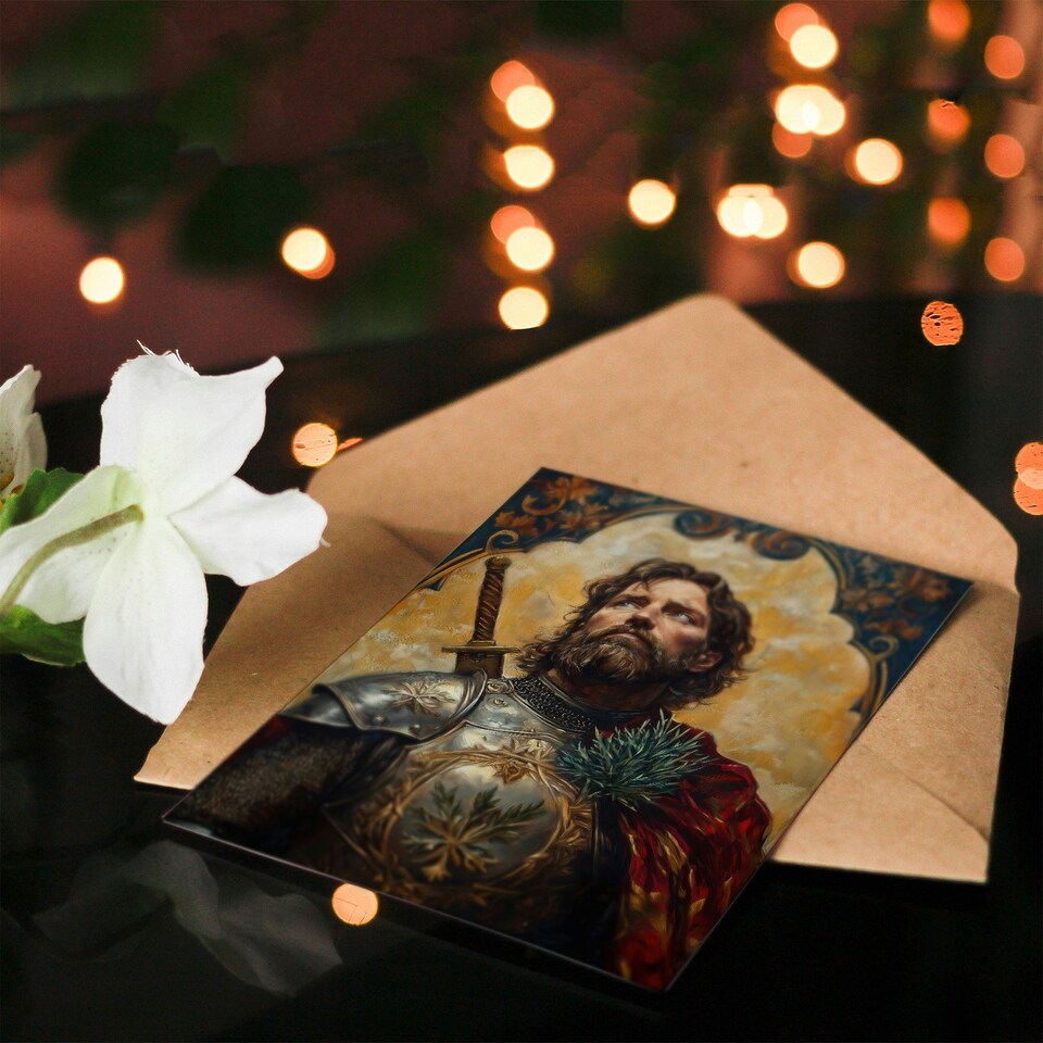 image 1 of William Wallace Thistle Art Nouveau Portrait Birthday Greeting Card