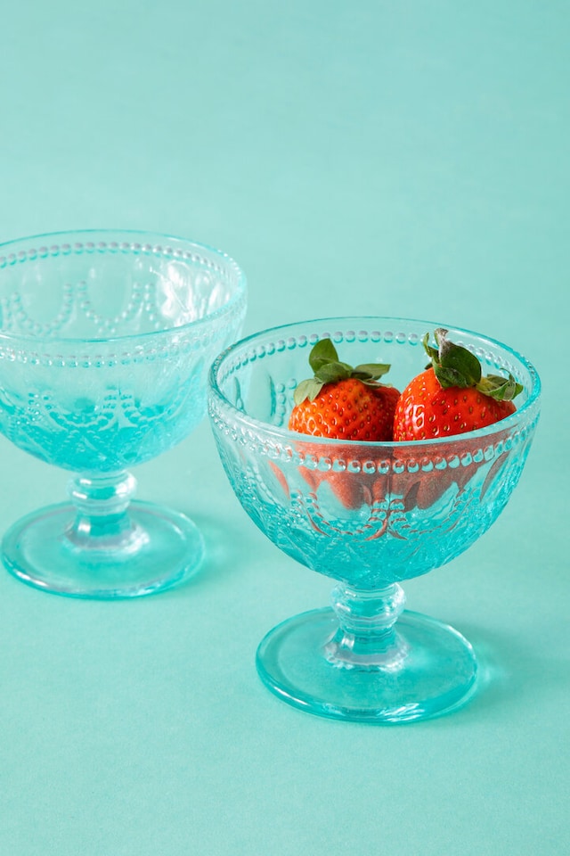 image 1 of Fleur Set Of Two Blue Glass Sundae Dishes