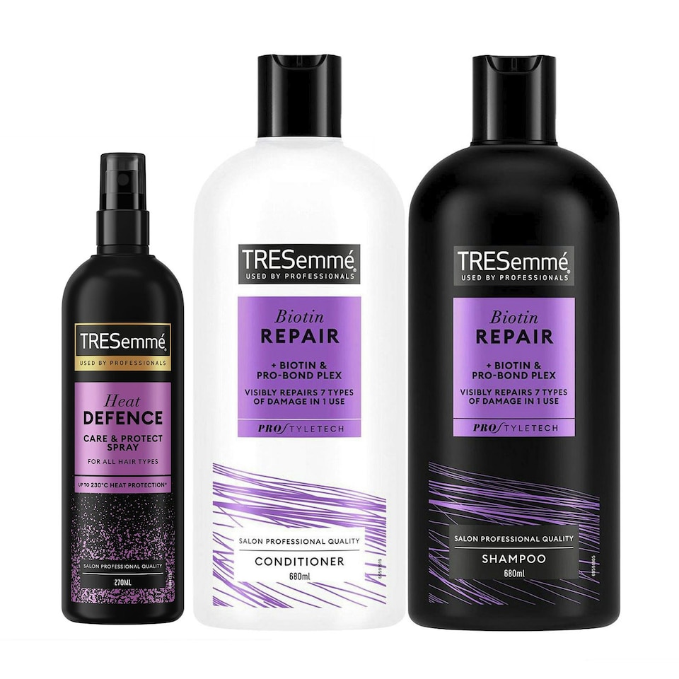 image 1 of Tresemme Biotin Repair Shampoo & Conditioner for Visibly Repairing 7 Types of Damage, 680ml + Aqua Spray Heat Defense, 270ml
