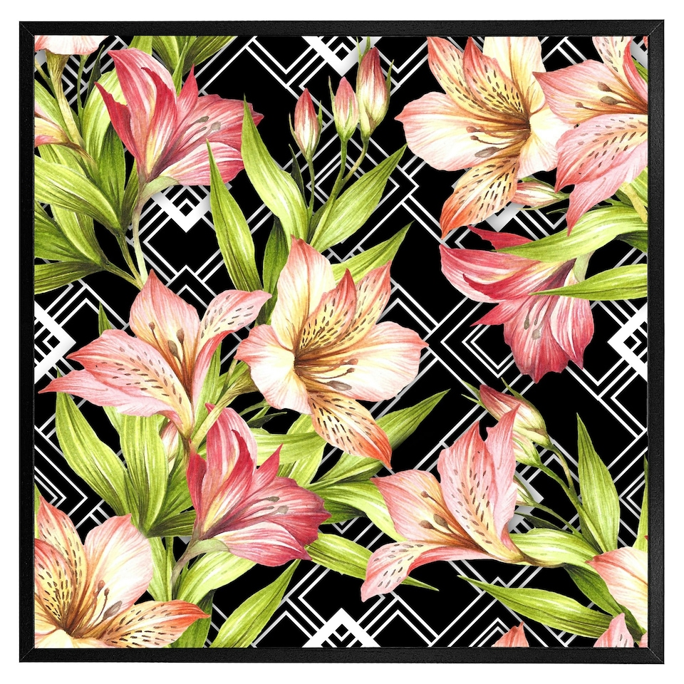 image 1 of Bright plants on geometric background (Picture Frame) White | M