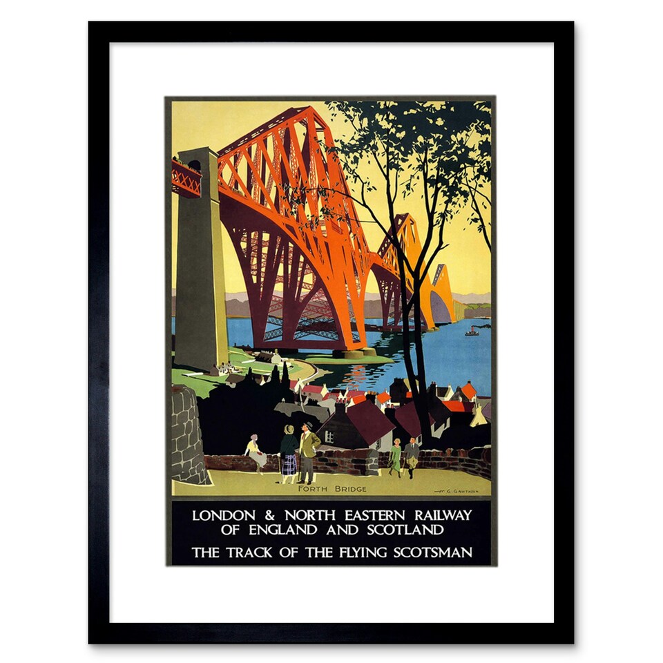 image 1 of Rail Flying Scotsman Forth Bridge Lner UK 12x16" Framed Wall Art Print