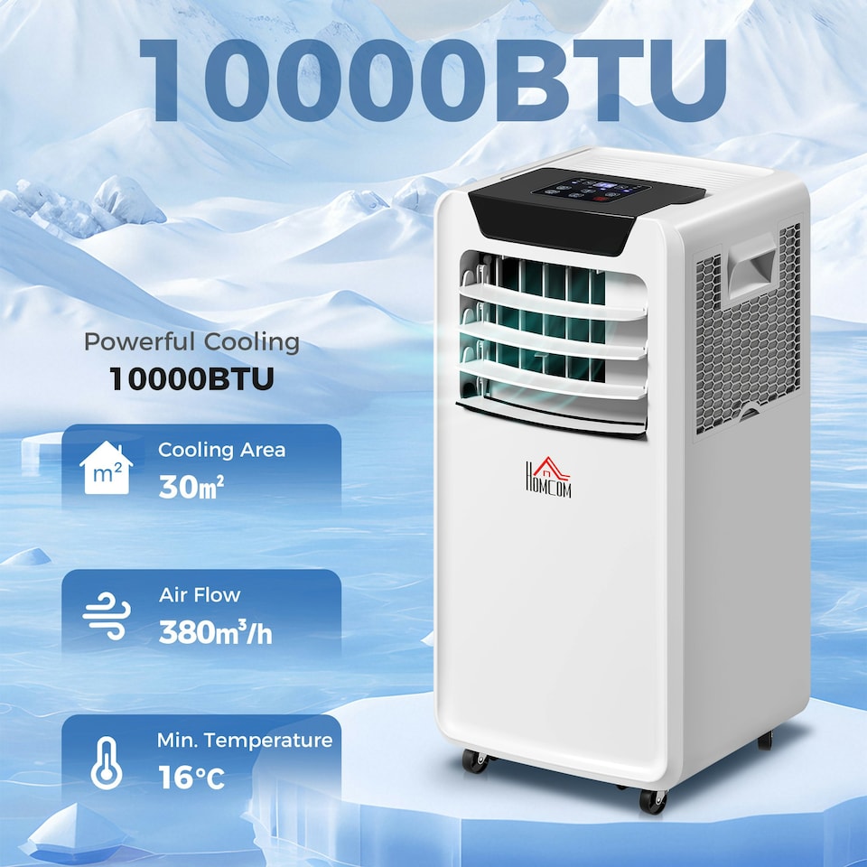 image 1 of HOMCOM 10000 BTU Mobile Portable Air Conditioner Room Ac Unit w/ RC, White