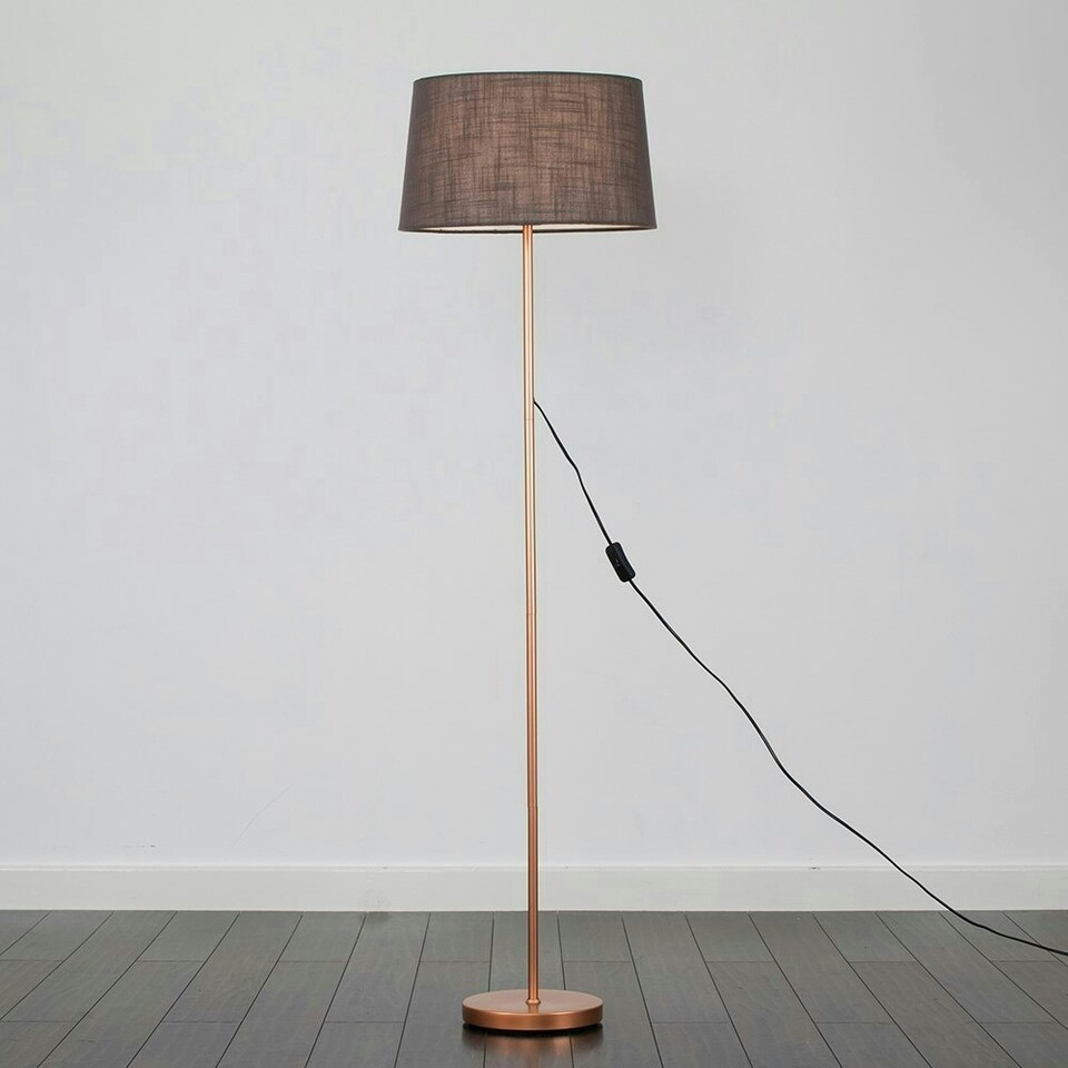 image 1 of ValueLights Charlie Copper Floor Lamp Grey Shade & Bulb 