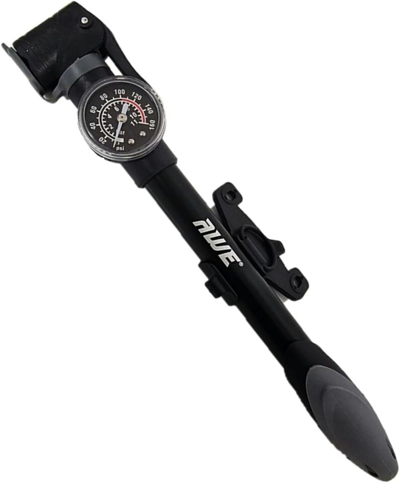 image 1 of AWE CNC 6063 Alloy Mini Bike Pump With Gauge 100 PSI Max Pressure Dual Valve SV/PV