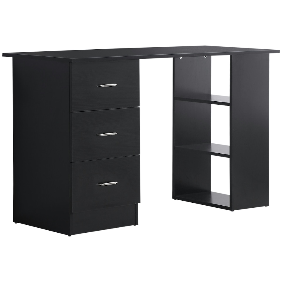 image 1 of HOMCOM 120cm Computer Desk Workstation with 3 Shelf & Drawers Black