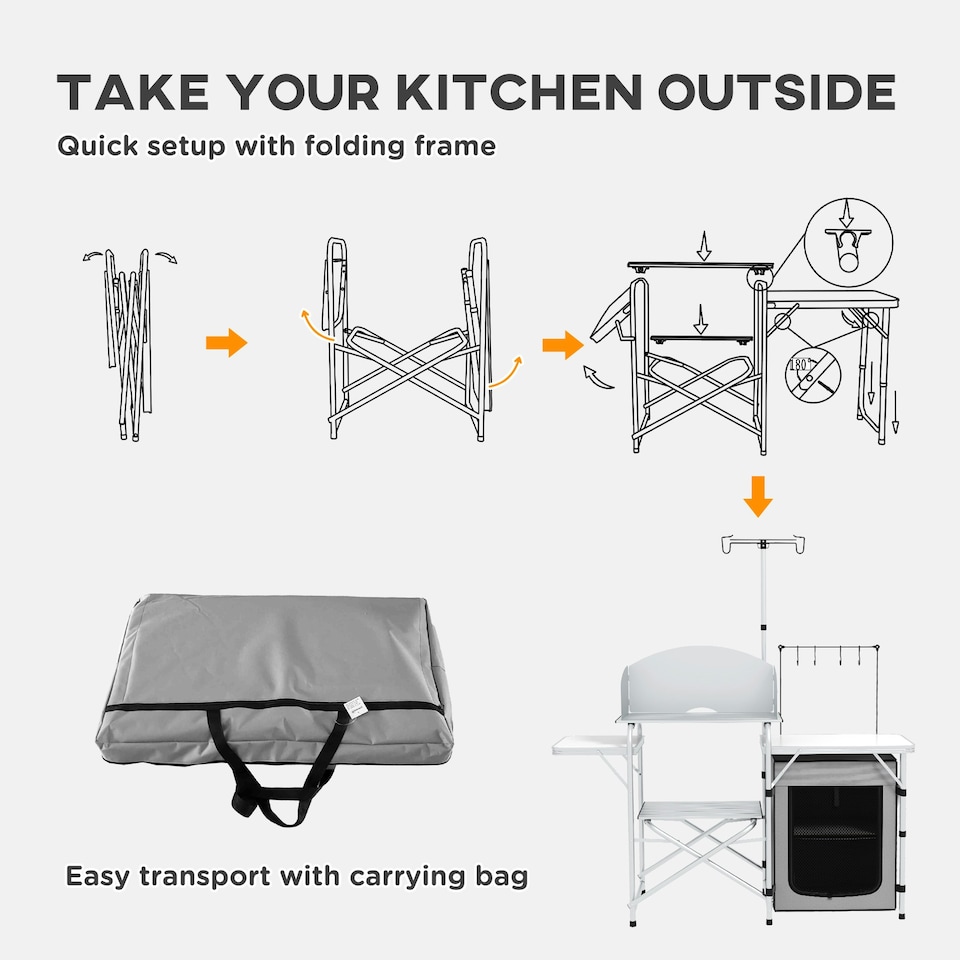 image 1 of Outsunny Camping Kitchen with Cupboard Folding Camping Table with Carrying Bag