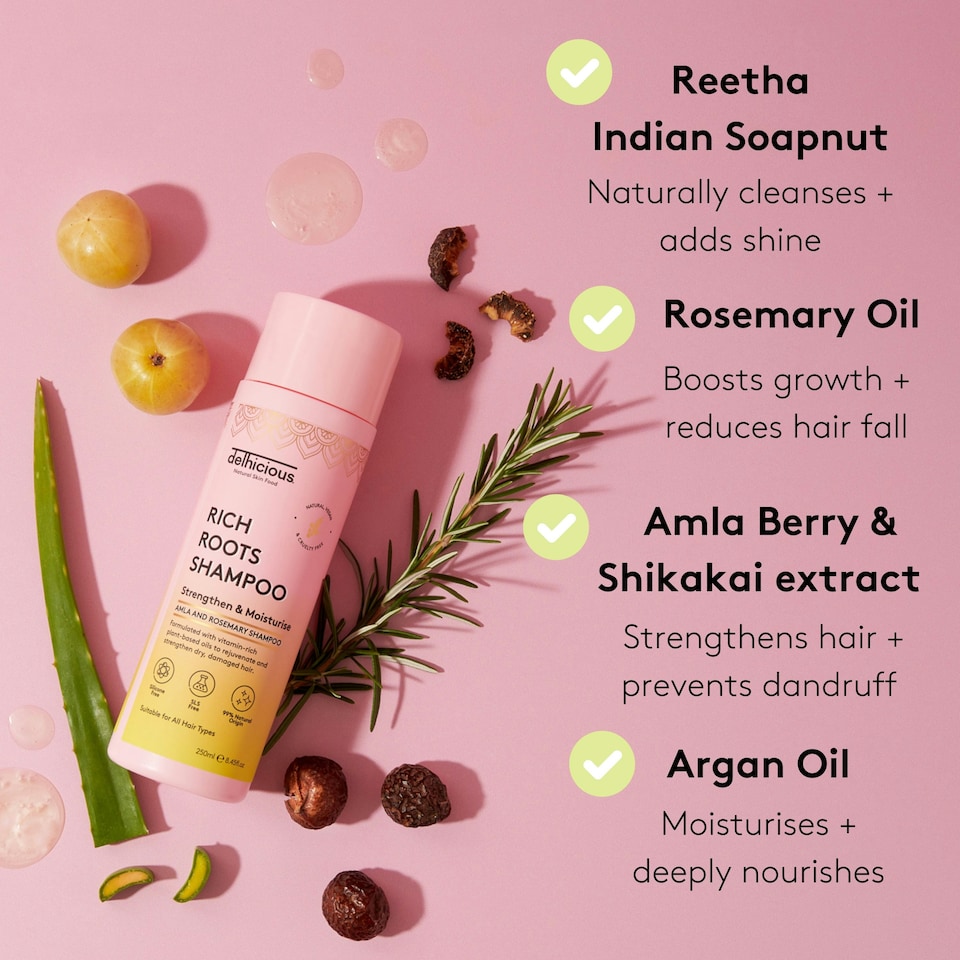 image 1 of Delhicious Rich Roots Strengthen & Moisturise Shampoo- Superfood Amla & Rosemary Oil