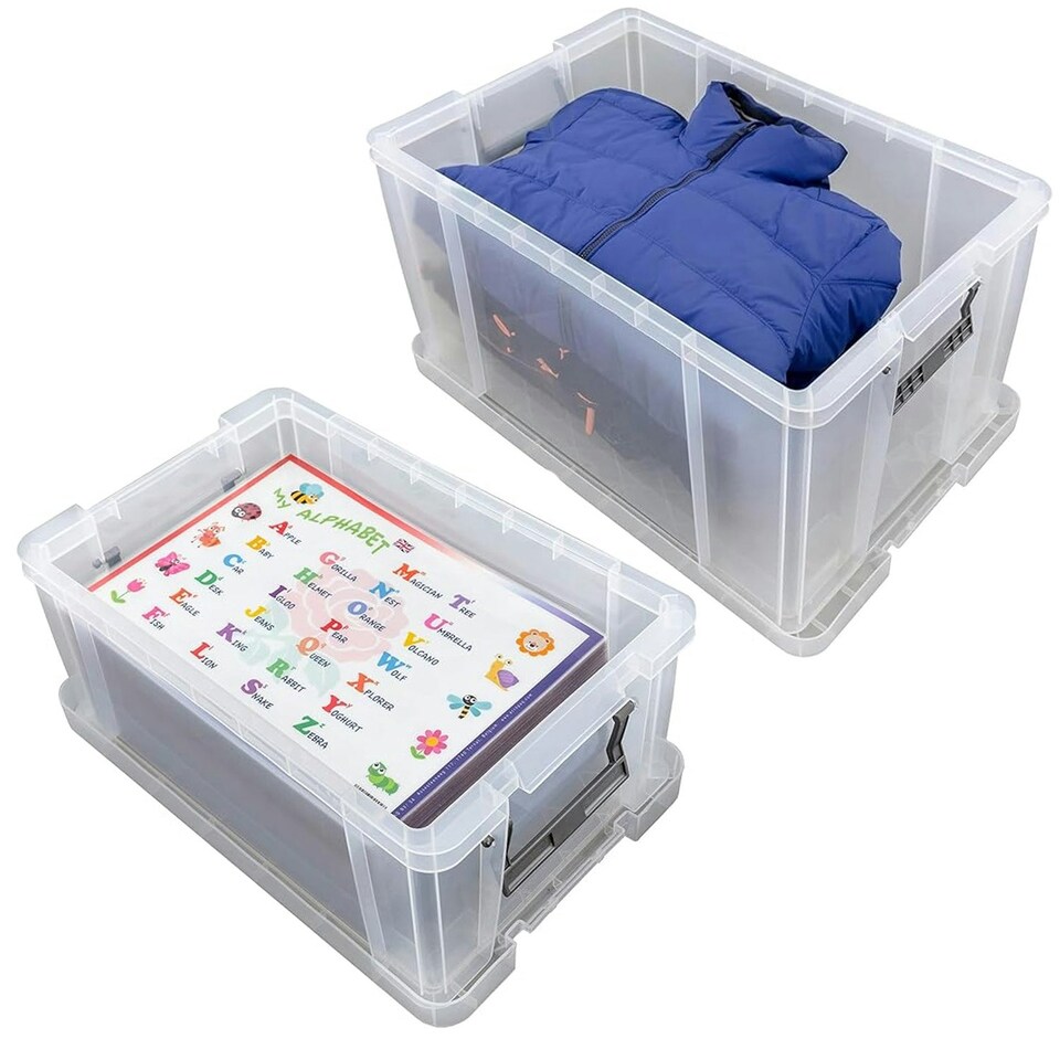 image 1 of 3 x 24 Litres Multipurpose Strong Reinforced Clear Snap Closure Storage Containers With Lids & Handles Clear