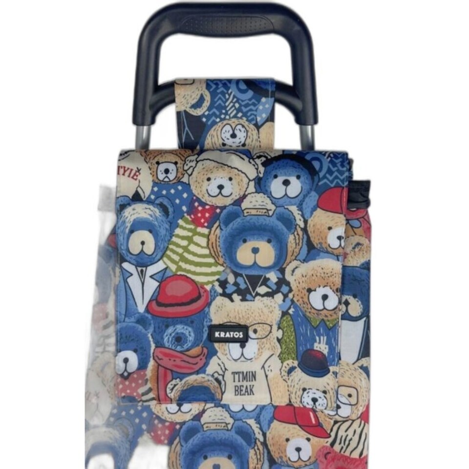 image 1 of Travel Teddybear Shopping Trolley - Dimensions for the Frame and the Bag are Included Blue with Red