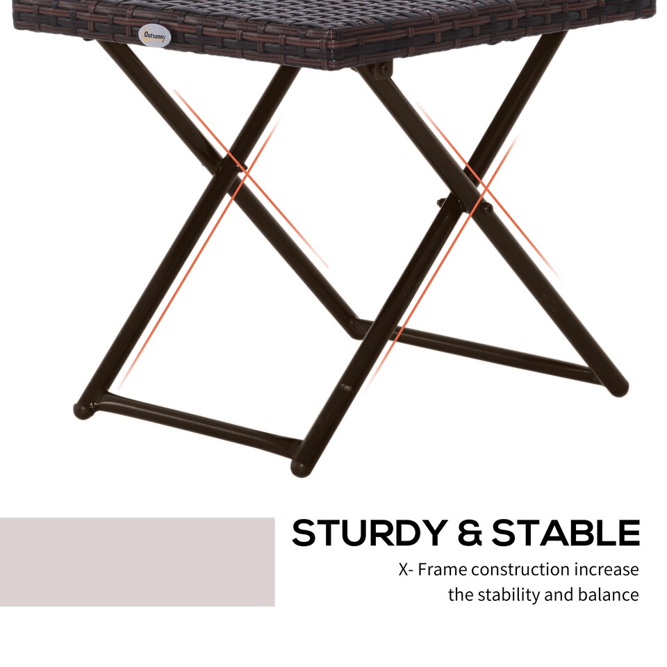image 1 of Outsunny Folding Square Rattan Coffee Table w/ Steel Frame Bistro Garden Brown | Brown