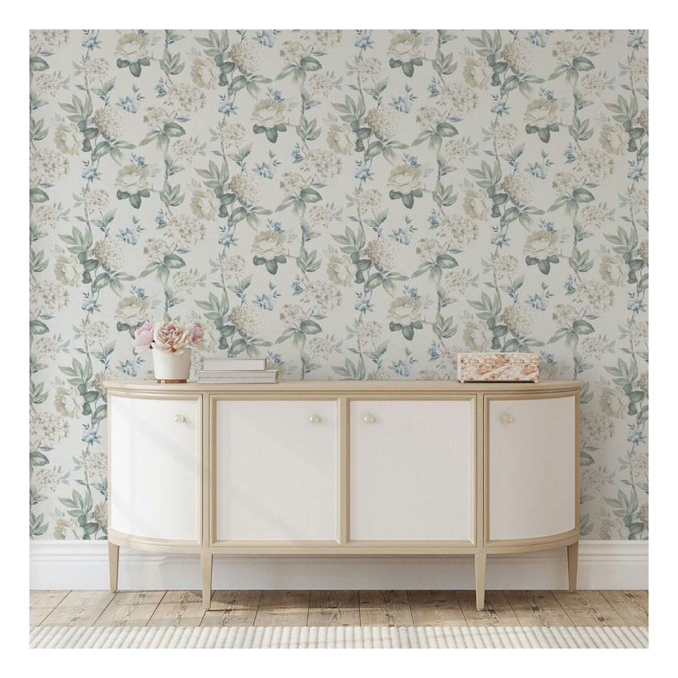 image 1 of Arthouse Keeka Floral Wallpaper - Blue/Cream - 10m x 0.5m Blue