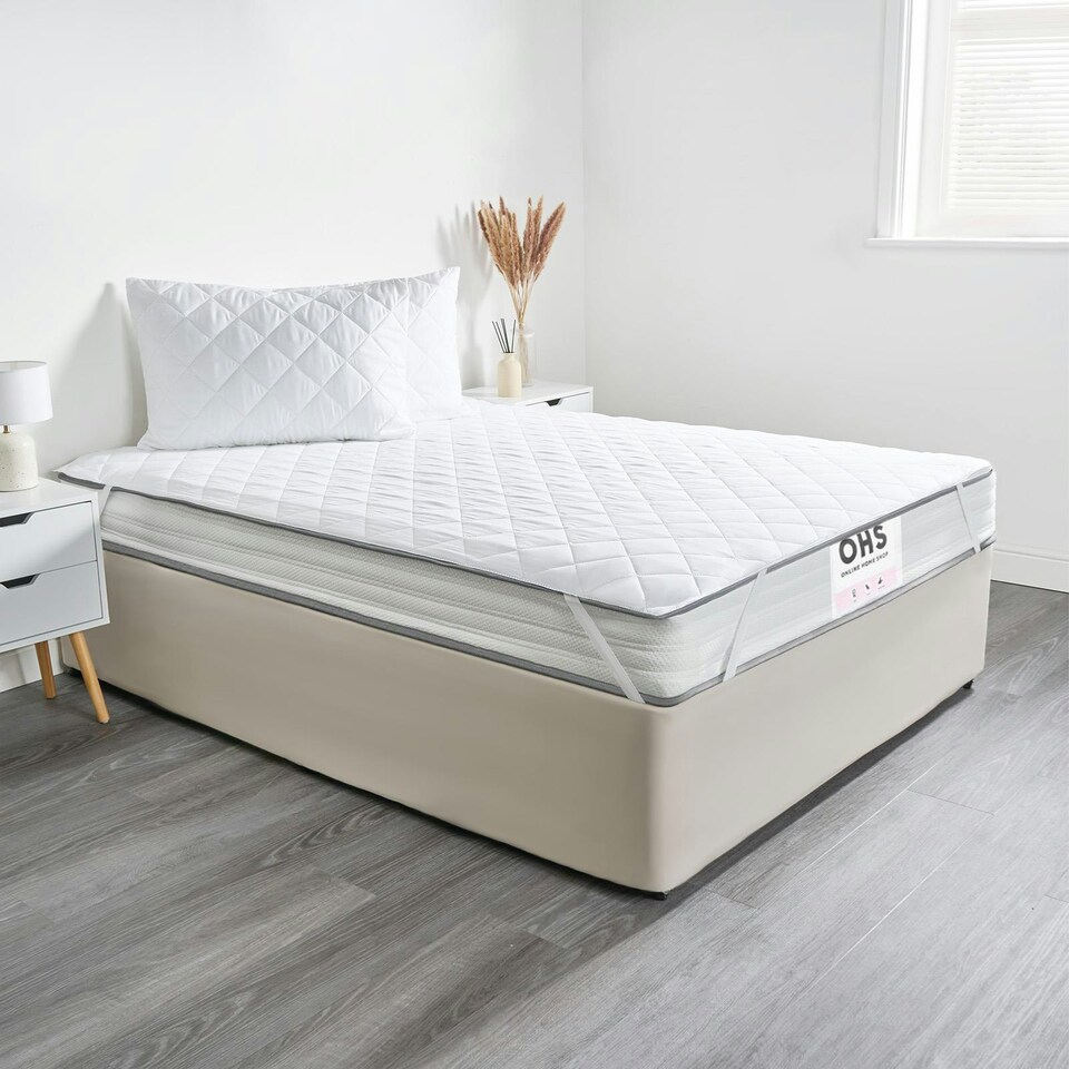 image 1 of OHS Pinsonic Soft Touch Anti-Allergy Mattress Topper Protector, Super King - White