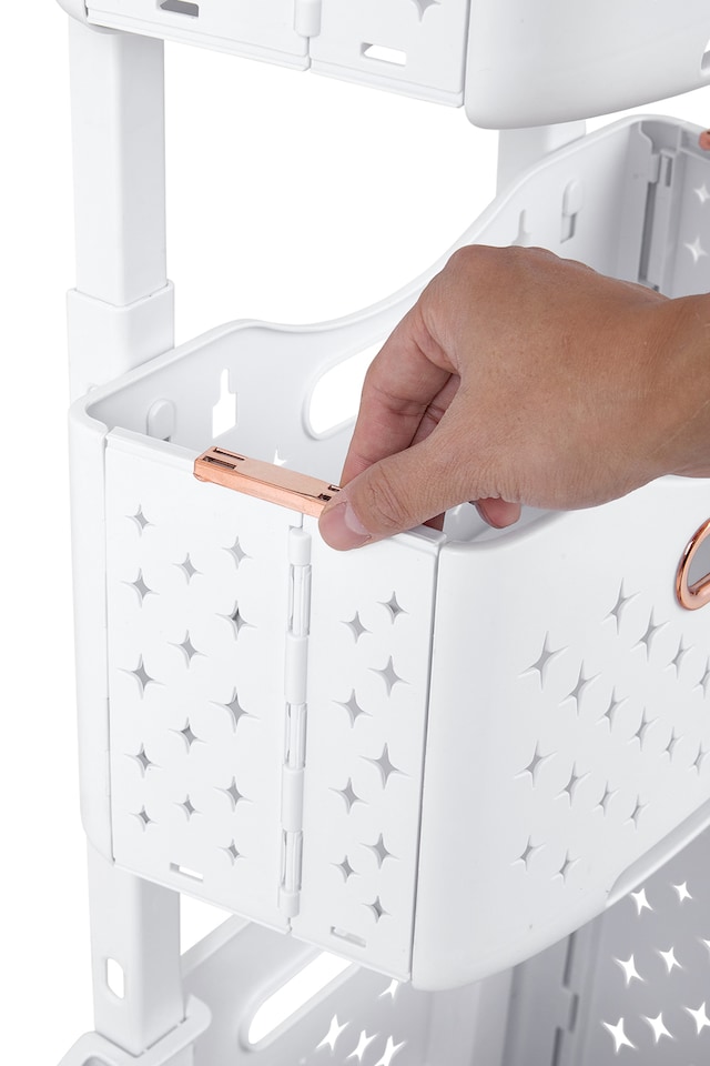 image 1 of Living and Home 3-Tier Foldable Laundry Baskets with Casters,L