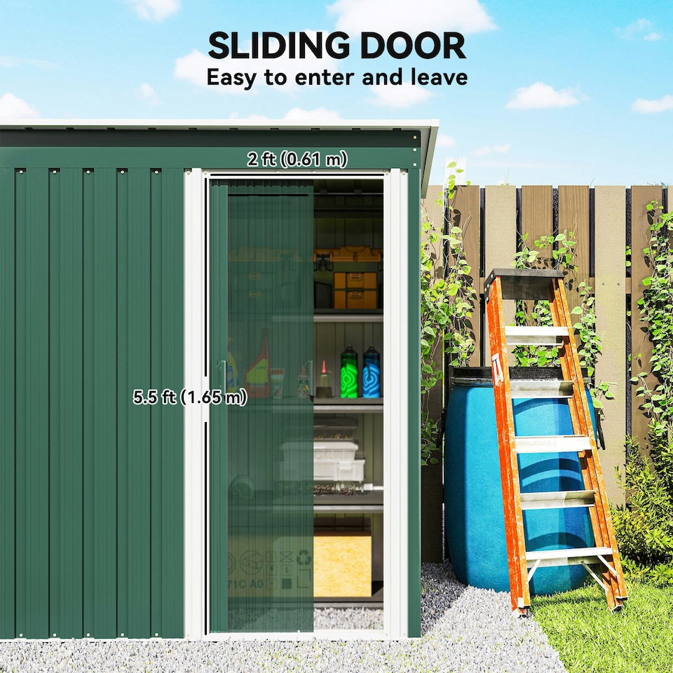 image 1 of Outsunny 5 x 3ft Garden Storage Shed Sliding Door Sloped Roof Tool, Green