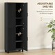 image 4 of HOMCOM Modern Kitchen Cupboard Storage Cabinet with 4 Shelves, Black Black | Natural wood top