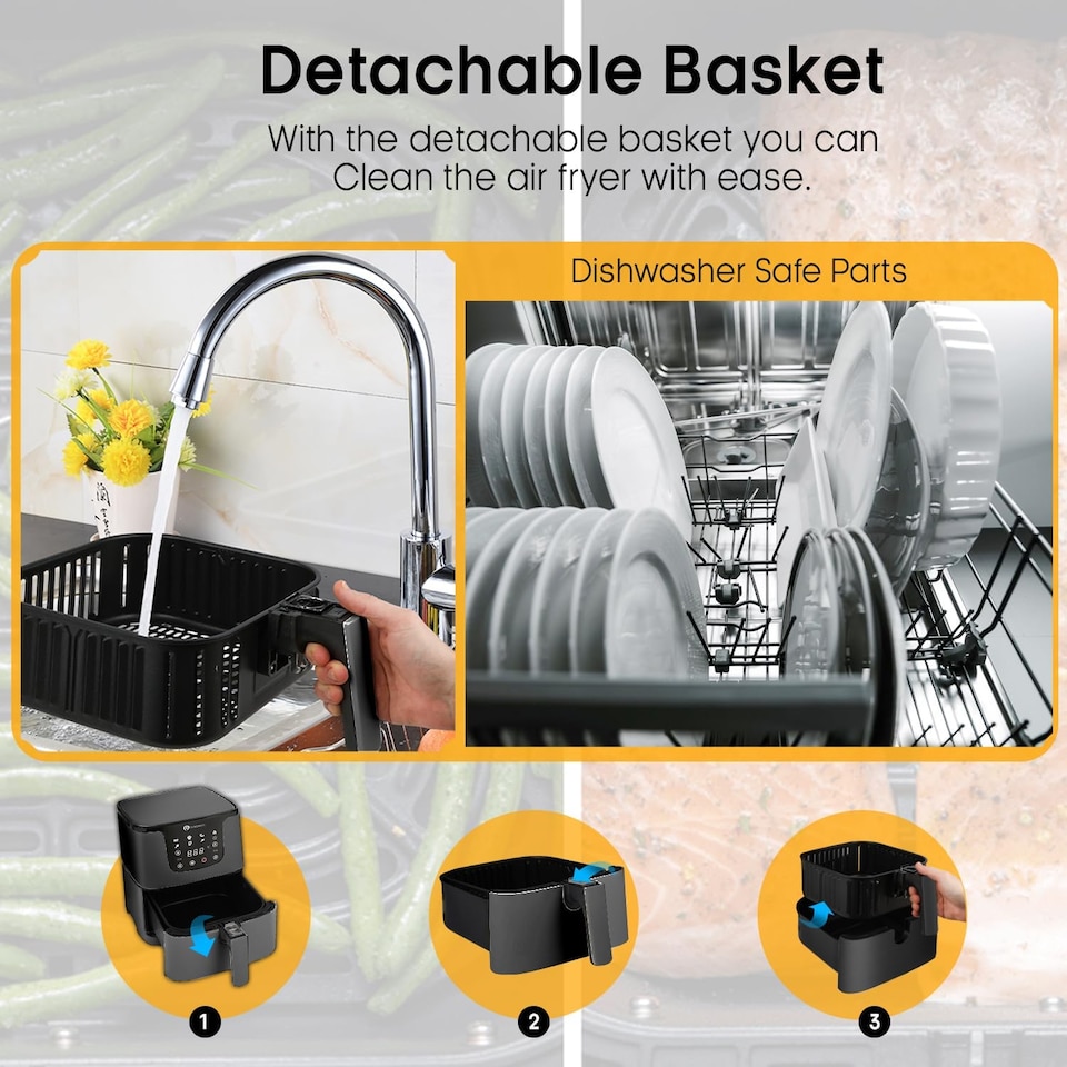 image 1 of 5.5L Digital Air Fryer with Timer and Low Fat Oil Free Black