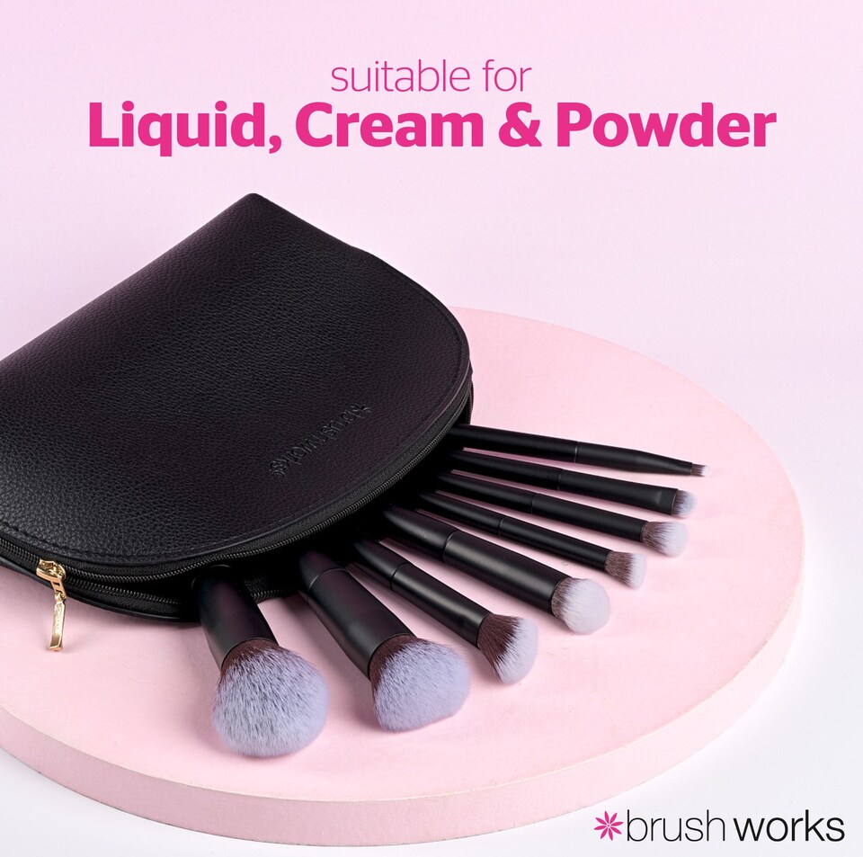 image 1 of Brushworks Signature Makeup Brush Set - 8 Brushes with Travel Pouch
