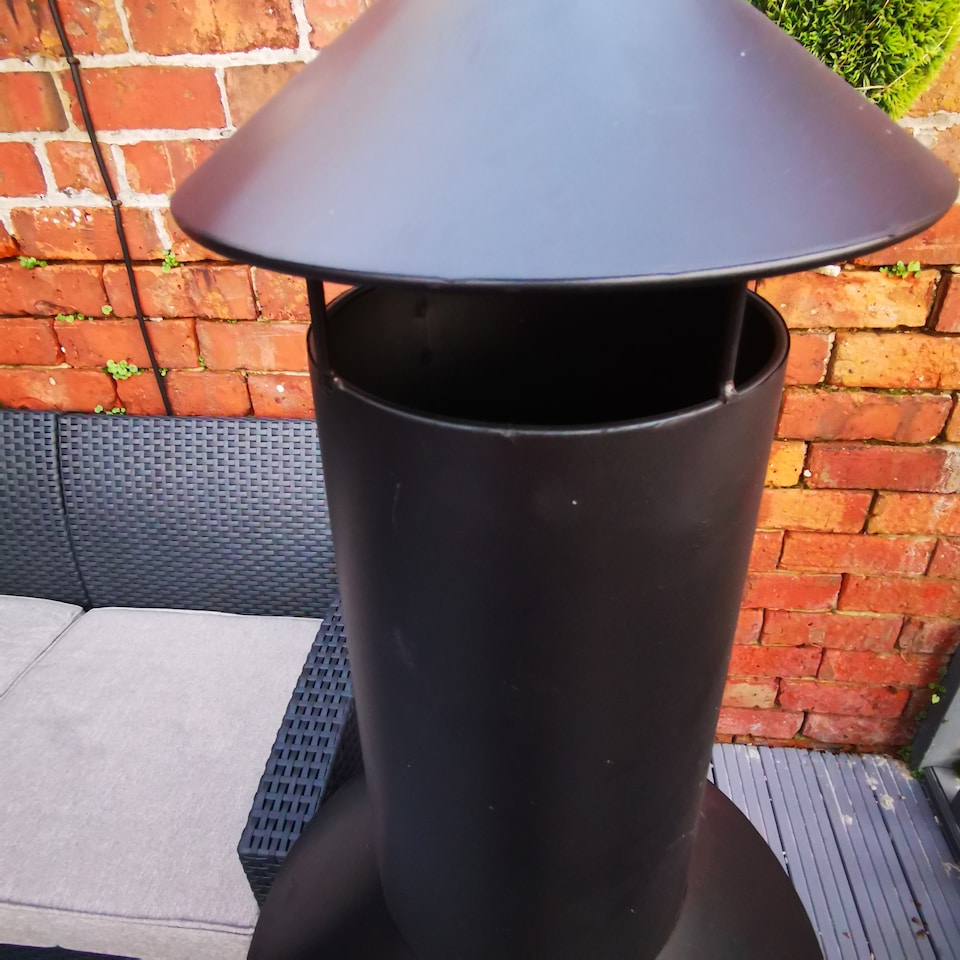 image 1 of 1.4m Tall Outdoor Garden Patio Chiminea Log Burner Fire Pit with Log Store & Cover