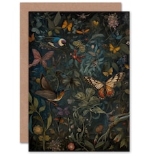 Plants Birds Butterfies William Morris Style Nature Greeting Card