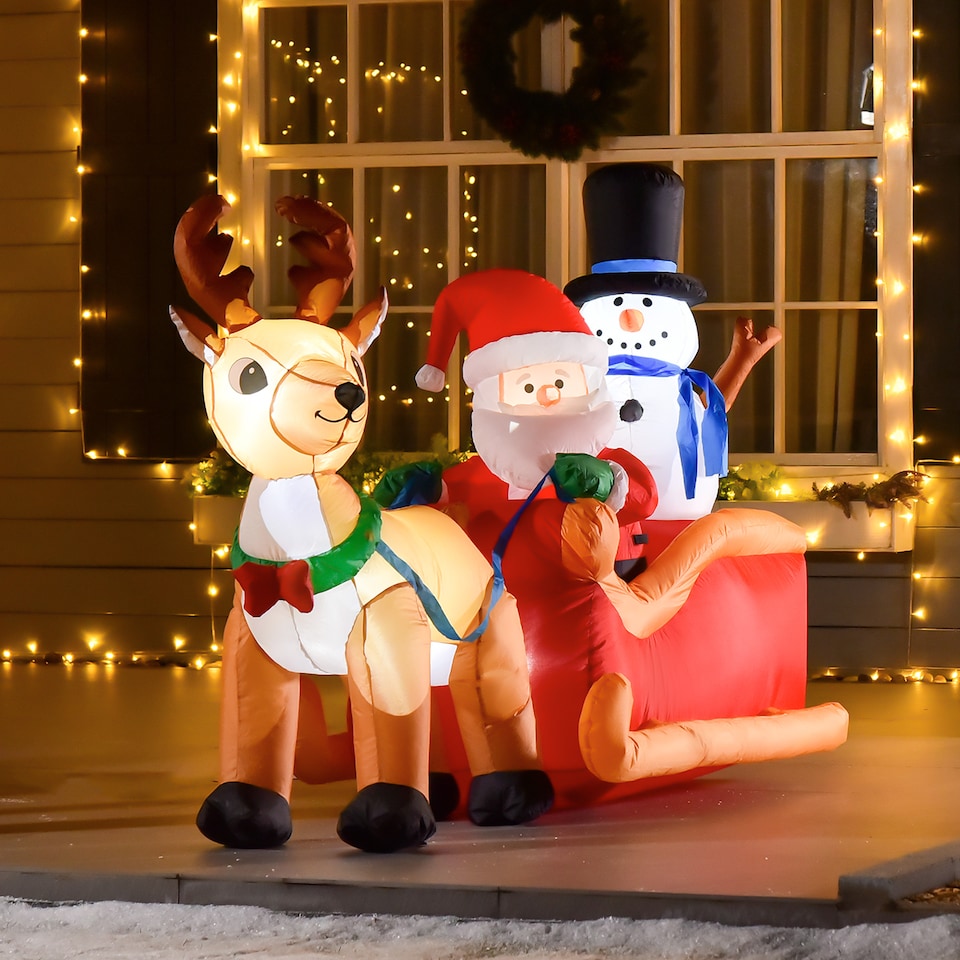 image 1 of HOMCOM 6.5ft Christmas Inflatable Santa Claus on Sleigh Deer, LED Lighted for Home Indoor Outdoor Garden Lawn Decoration Party Prop