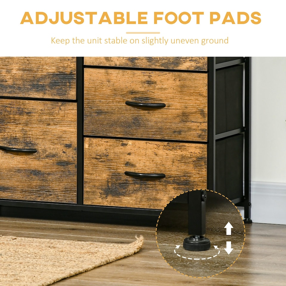 image 1 of HOMCOM Bedroom Chest of Drawers with 5 Fabric Drawers, Open Shelf, Rustic Brown