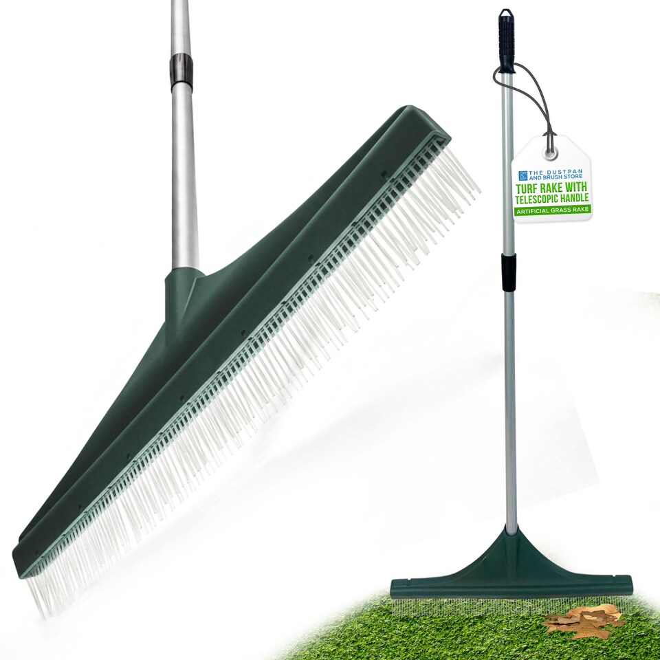 image 1 of Telescopic Artificial Grass Brush with Stainless Steel Handle Turf Rake and Garden Broom for Fake Lawns