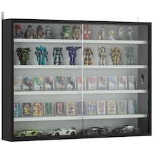 HOMCOM 5-Tier Wall Display Shelf Cabinet with Glass Doors, Black and White | Multi | Black with white shelves | Overall size: 80W x 9.5D x 60H cm