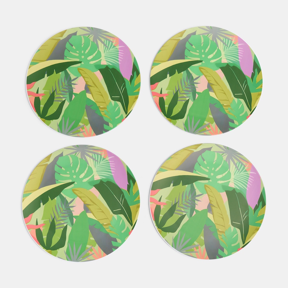 image 1 of OHS Summer Print Plastic Picnic Plates Set of 4 Lightweight Outdoor | Green | Colourful Palm