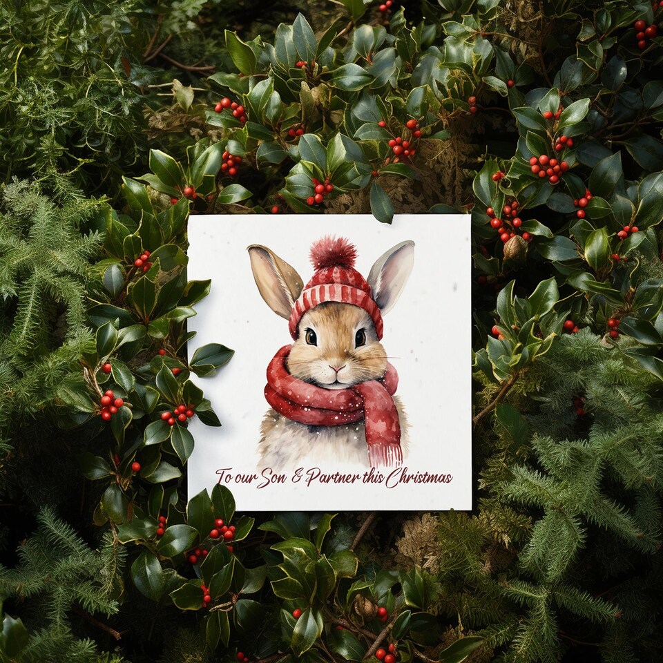 image 1 of Festive Bunny - Son & Partner - Plantable Wildflower Seed Christmas Card