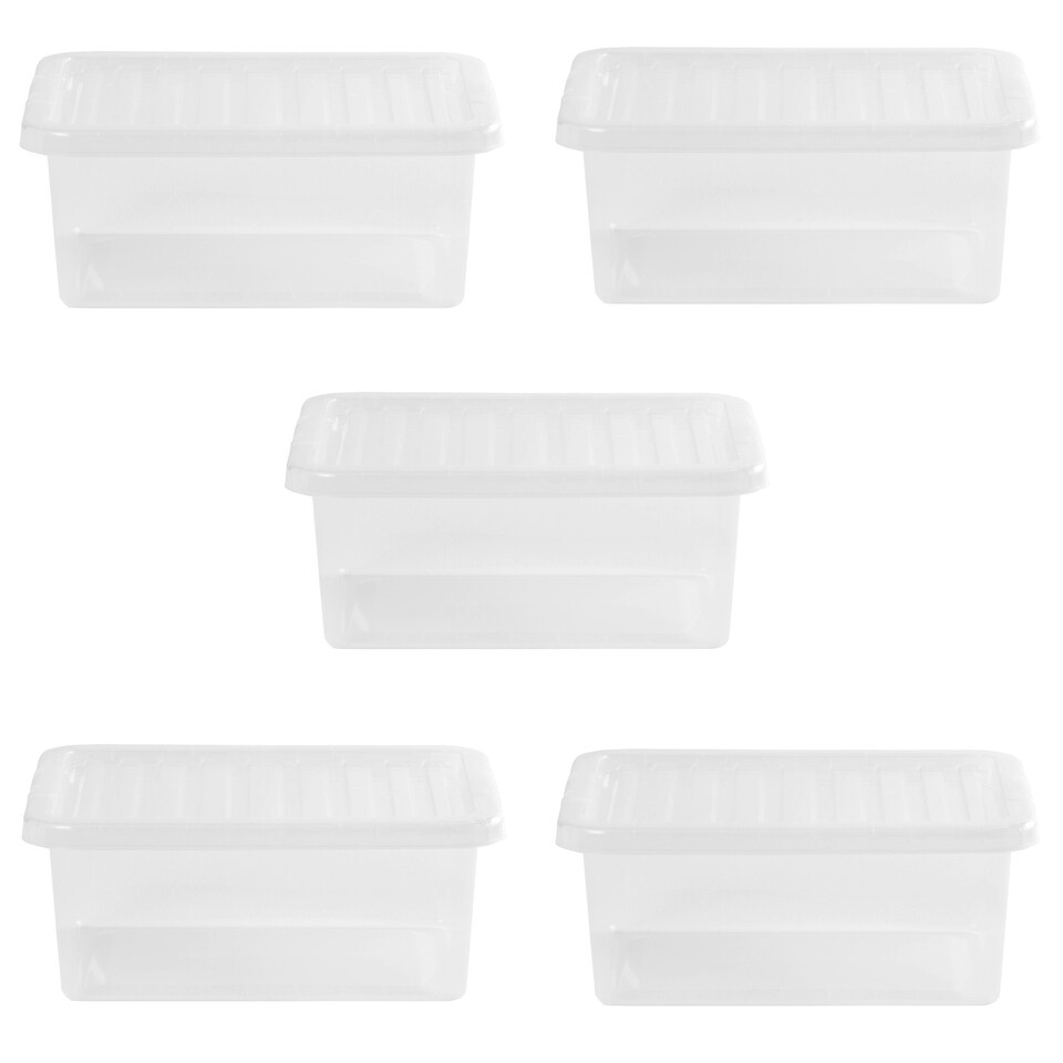 image 1 of Wham Crystal 5 x 17L Stackable Plastic Storage Boxes with Lids Clear Clear