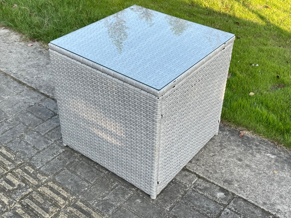 image 1 of Fimous 6 Seater PE Wicker Light Grey Rattan Garden Corner Sofa Sets Outdoor Patio Furniture Coffee Table