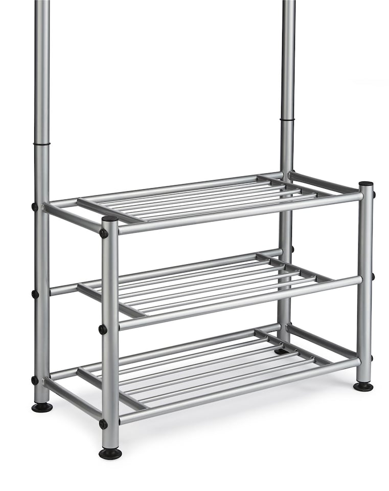 image 1 of House of Home Grey Clothes Stand Hallway Multi Purpose 18 Hooks Jackets Hats Bags 2 Shelves For Shoes | Grey