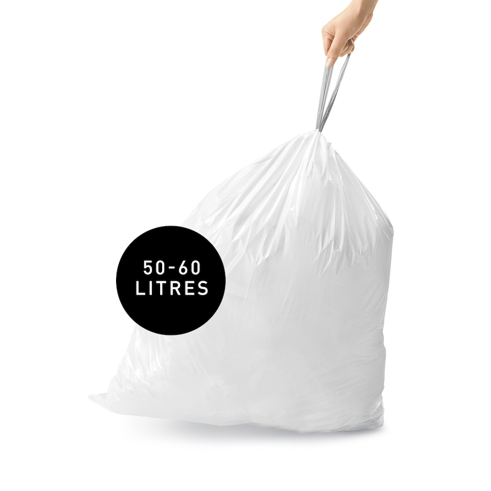image 1 of Simplehuman 60L Code P Bin Liners, 50% Recycled Custom Fit Bin Bags, Pack of 100 | White | Code P | Code P | 5