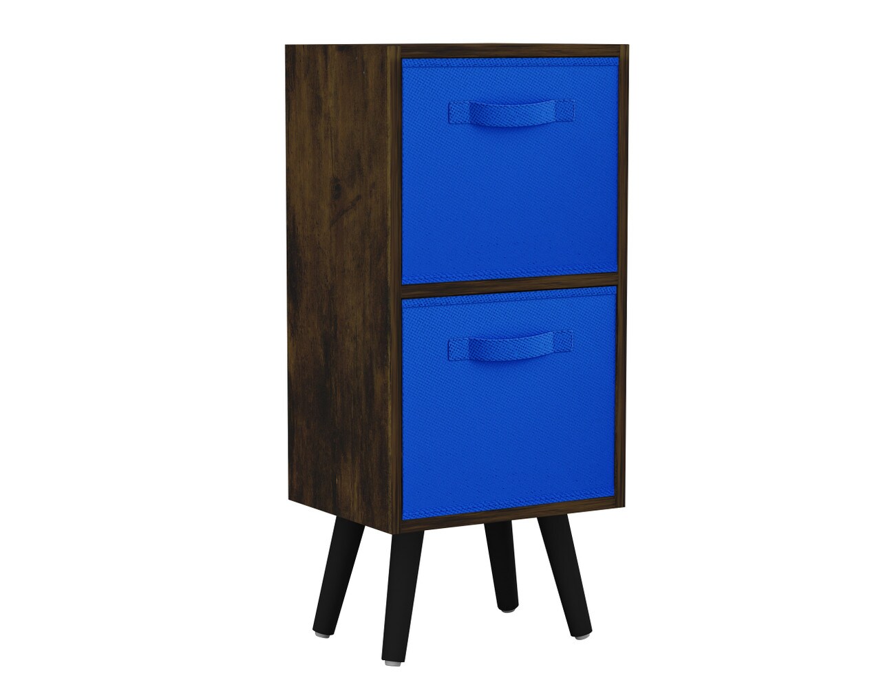 Rustic Brown 2-Tier 2-Drawer Cube Shelving Unit with Scandinavian Legs Blue Dark Blue & Black 1
