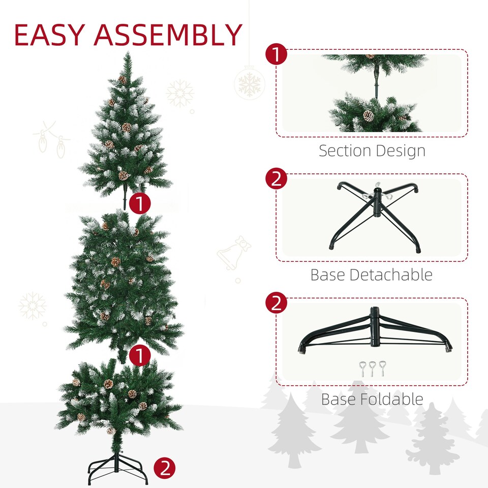 image 1 of HOMCOM 6' Snow Artificial Christmas Tree Holiday Home Décor with Pine Cones