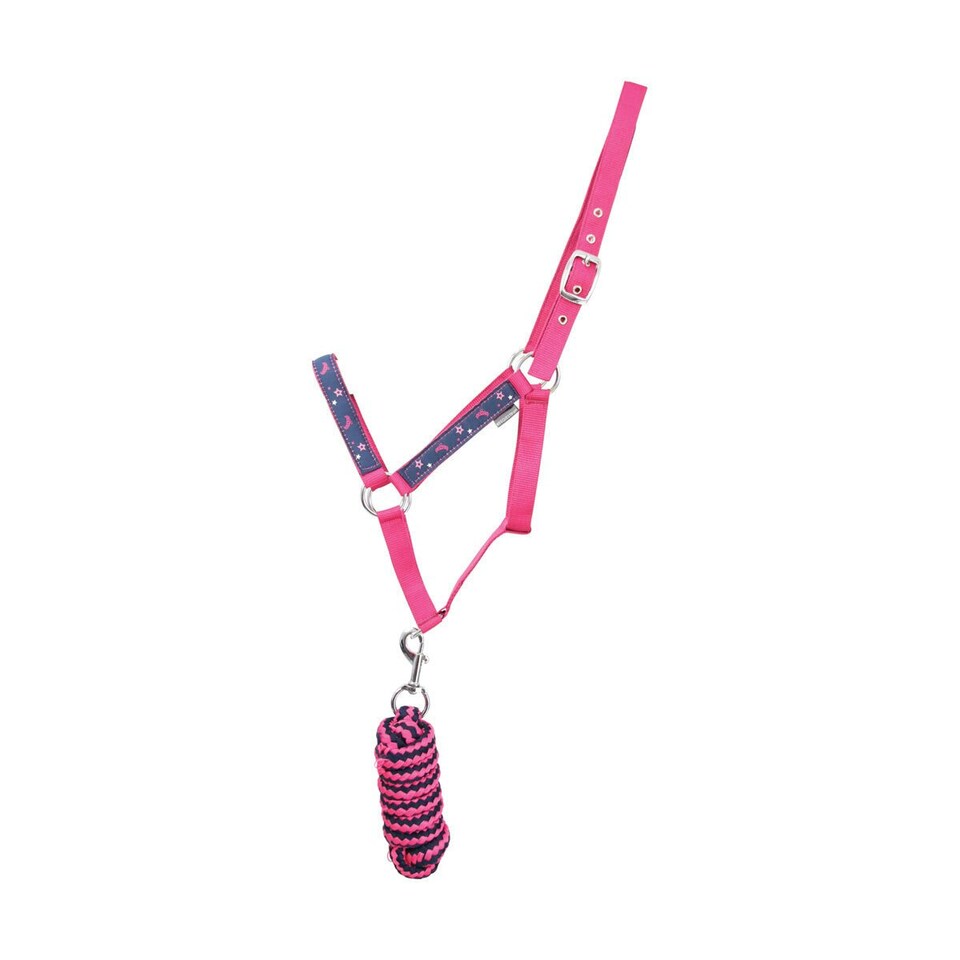 image 1 of Little Rider Sabrina Horse Headcollar and Leadrope - Navy/Pink - Pony