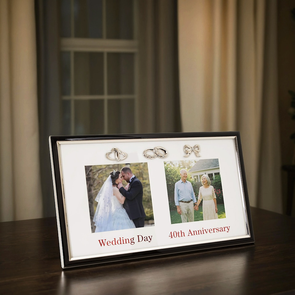 image 1 of 40th Anniversary & Wedding Frame with Silver & Black Icons | Silver | One Size