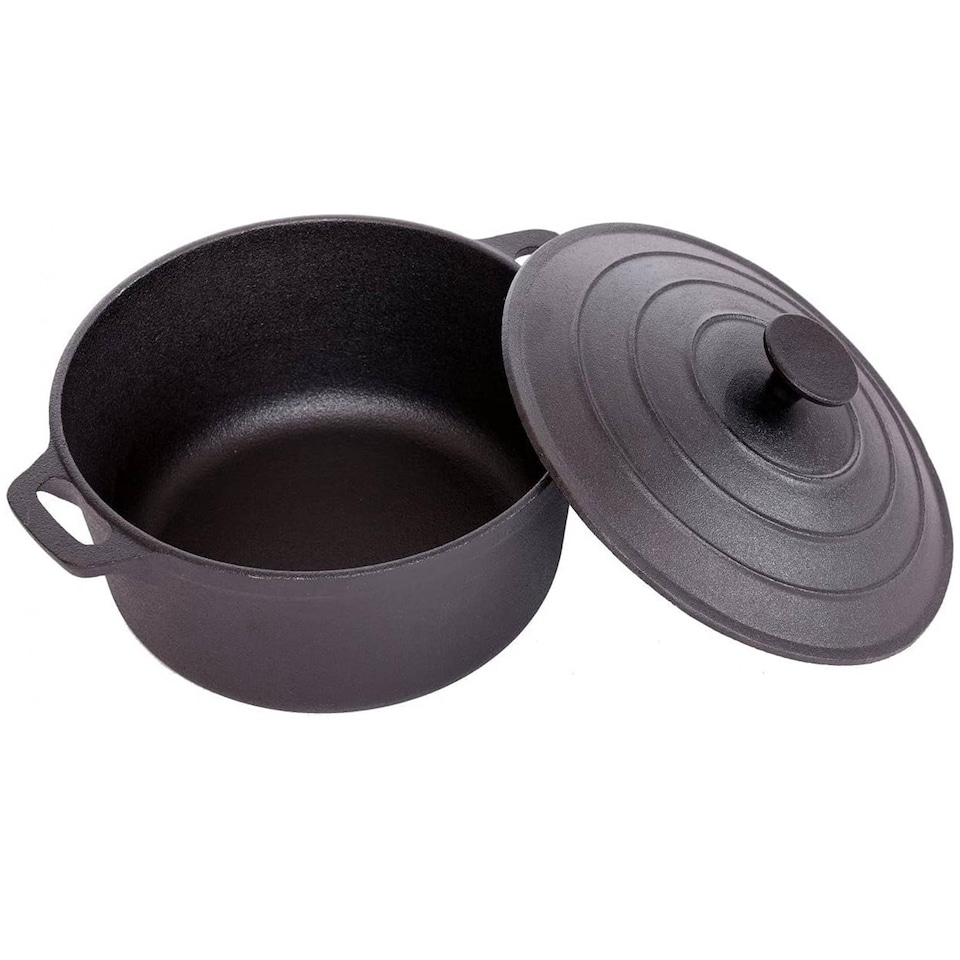 image 1 of 4L Cast Iron Non Stick Casserole Dish Pan with Lid | Black | 1
