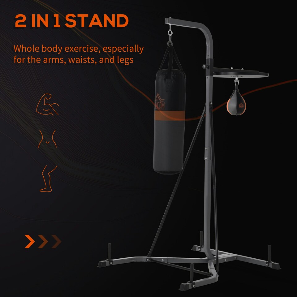 image 1 of HOMCOM Punchbag & Speedball Boxing Station w/ Freestanding Frame, Grey