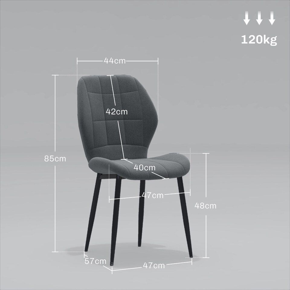 image 1 of HOMCOM Dining Chairs Set of 4, Modern Style Flannel Upholstered Kitchen Chairs with Backs and Steel Legs, for Living Room, Dining Room, Bedroom, Dark Grey