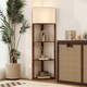 image 1 of HOMCOM Corner Floor Lamp with Shelves, Modern Tall Standing Lamp with Chain Switch for Living Room, Bedroom, Bulb Not Included, Rustic Brown