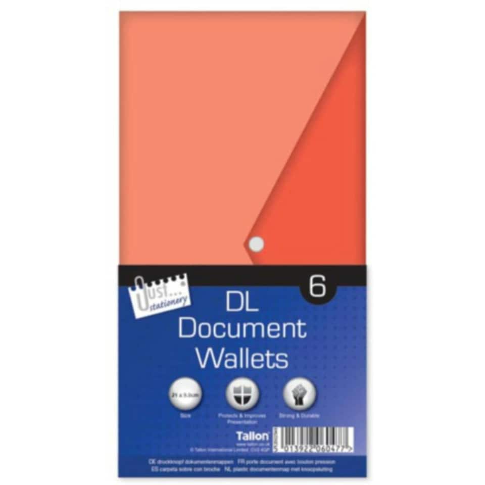 image 1 of Pack of 6 DL Clear Plastic Document Wallets Envelope with Stud Closing Button